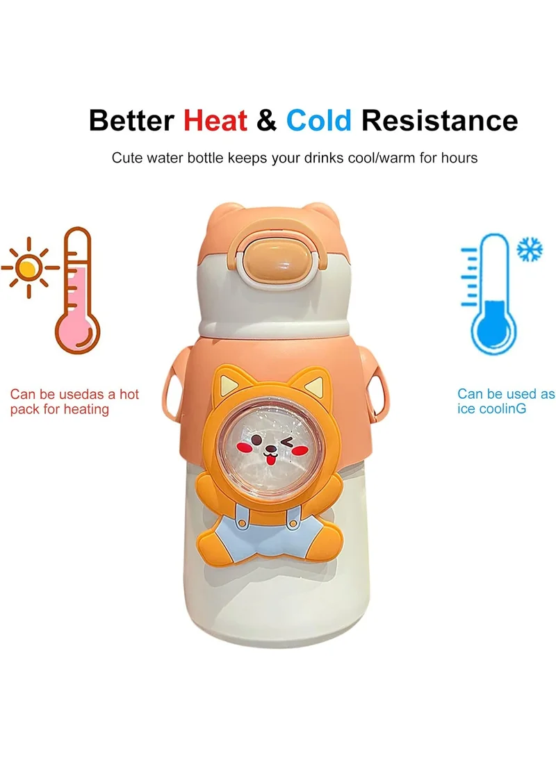 Mobcos Mobcos W Bottle Orange Mobcos Cute Cartoon Kids Water Bottle with Straw and Adjustable Strap Food Grade Tritan One-Click Open Portable Leak Proof Insulated BPA Free For Kids Girls School Travel 500ml  | Best Price UAE